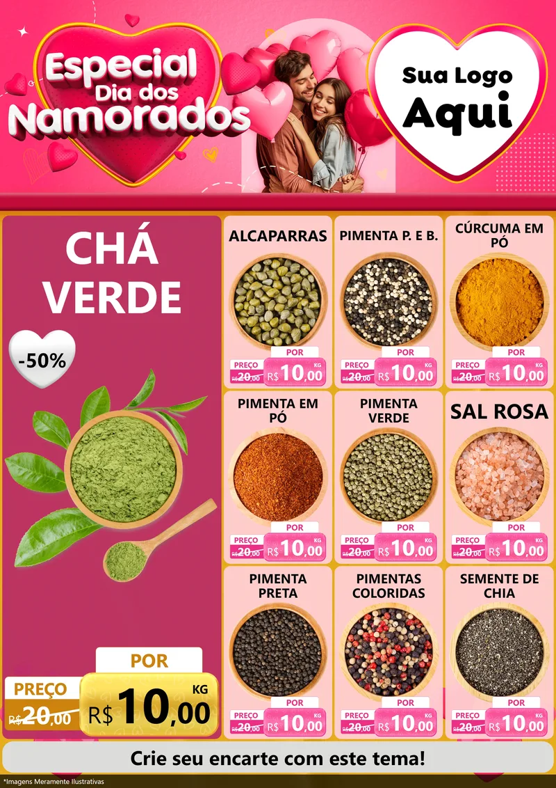 Modelo de Encarte para Encarte A4 Vertical com o tema Especial Dia dos Namorados para Produtos Naturais