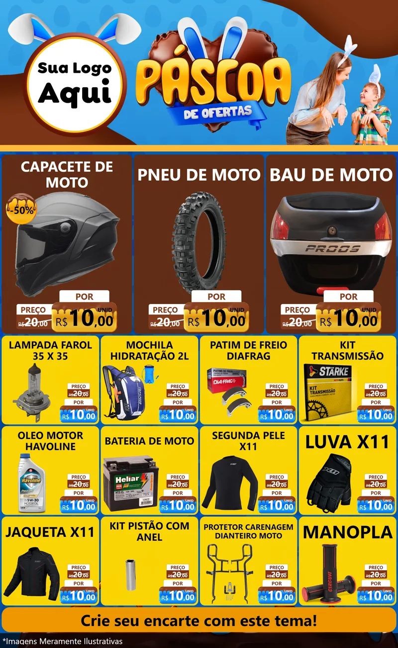 Modelo de Encarte para Encarte Grande com o tema Páscoa de Ofertas para Moto peças