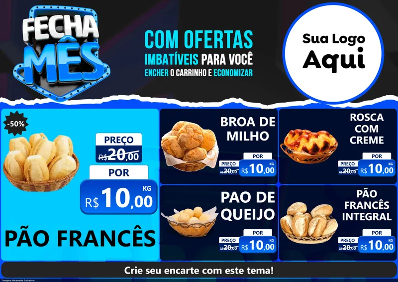 Modelo de Encarte para Encarte A4 Horizontal com o tema Fecha Mês para Padaria