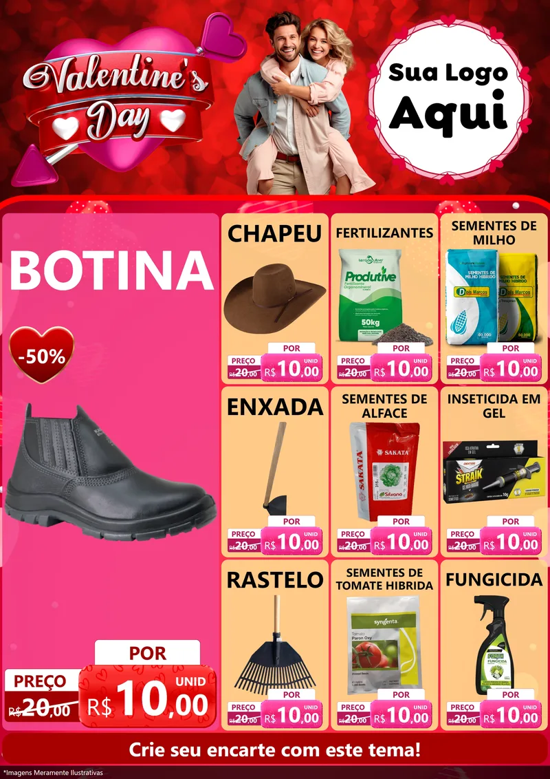 Modelo de Encarte para Encarte A4 Vertical com o tema Valentine's Day para Agropecuária