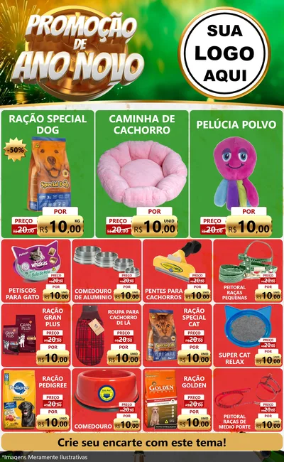 Modelo de Encarte para Encarte Grande com o tema Promoção de Ano Novo para Pet Shop