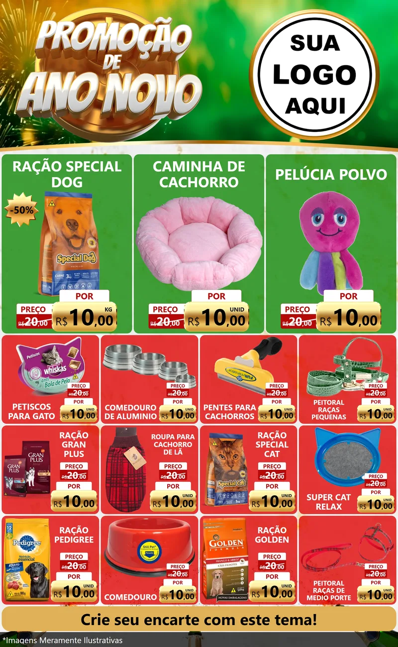 Modelo de Encarte para Encarte Grande com o tema Promoção de Ano Novo para Pet Shop