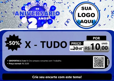 Modelo de Cartaz para Cartaz A4 Horizontal com o tema Promoção de Aniversário - 2 Anos para Hamburgueria