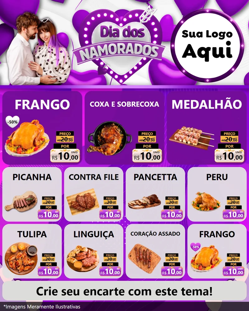 Modelo de Rede Social para Feed Instagram com o tema Dia dos Namorados para Assados