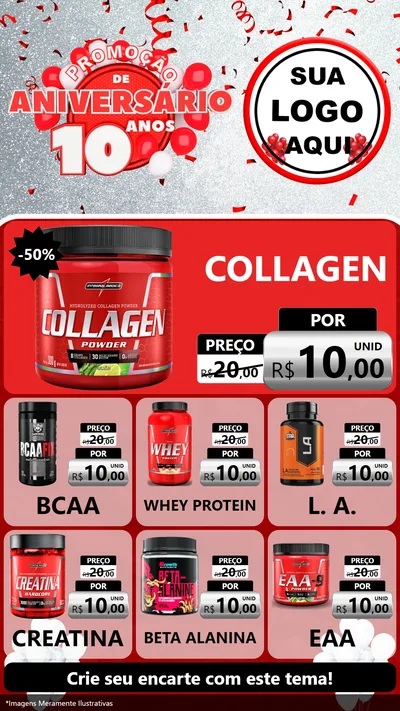 Modelo de Rede Social para Stories com o tema Promoção de Aniversário - 10 Anos para Suplementos alimentares