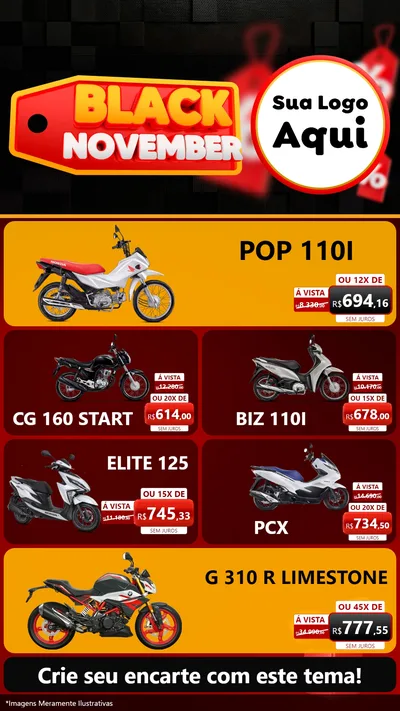 Modelo de TV para TV Vertical com o tema Black November para Concessionaria de Motos