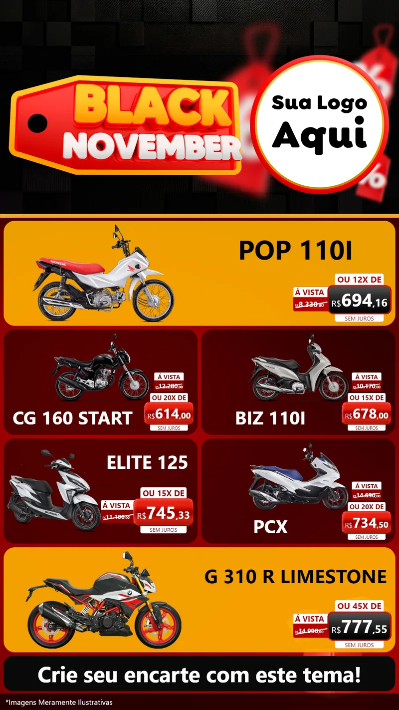 Modelo de TV para TV Vertical com o tema Black November para Concessionaria de Motos