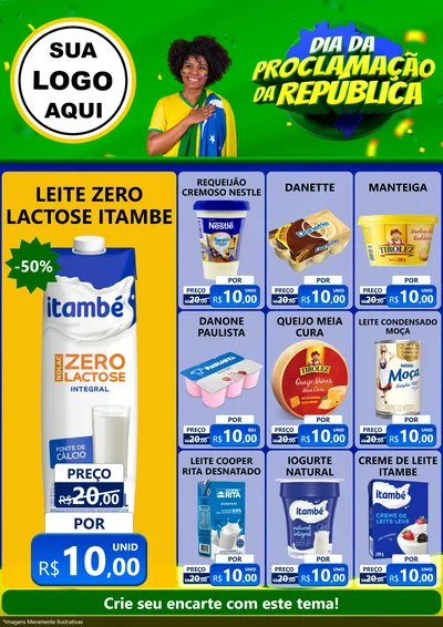Modelo de Encarte para Encarte A4 Vertical com o tema Dia Da Proclamação Da República para Frios e Laticínios