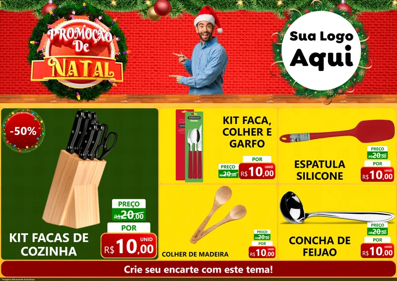 Modelo de Encarte para Encarte A4 Horizontal com o tema Promoção de Natal para Utilidades Domésticas