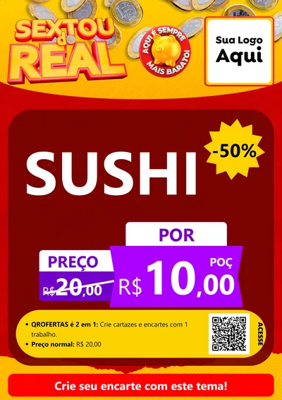 Modelo de Cartaz para Cartaz A4 Vertical com o tema Sextou do Real para Comida japonesa