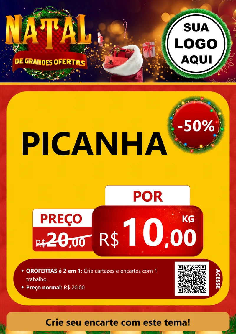 Modelo de Cartaz para Cartaz A4 Vertical com o tema Natal de Grandes Ofertas para Açougue