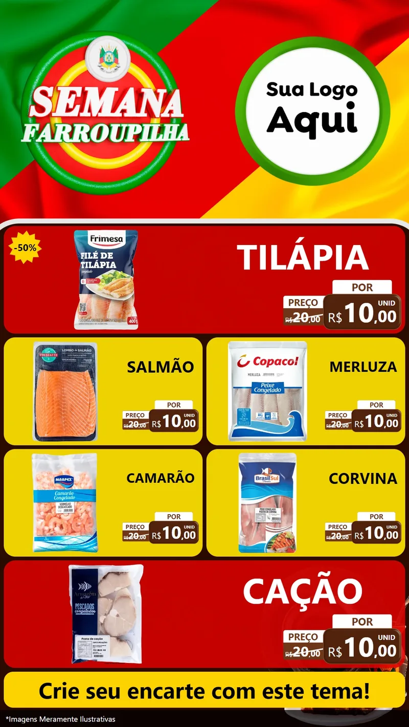 Modelo de TV para TV Vertical com o tema Semana Farroupilha para Peixaria
