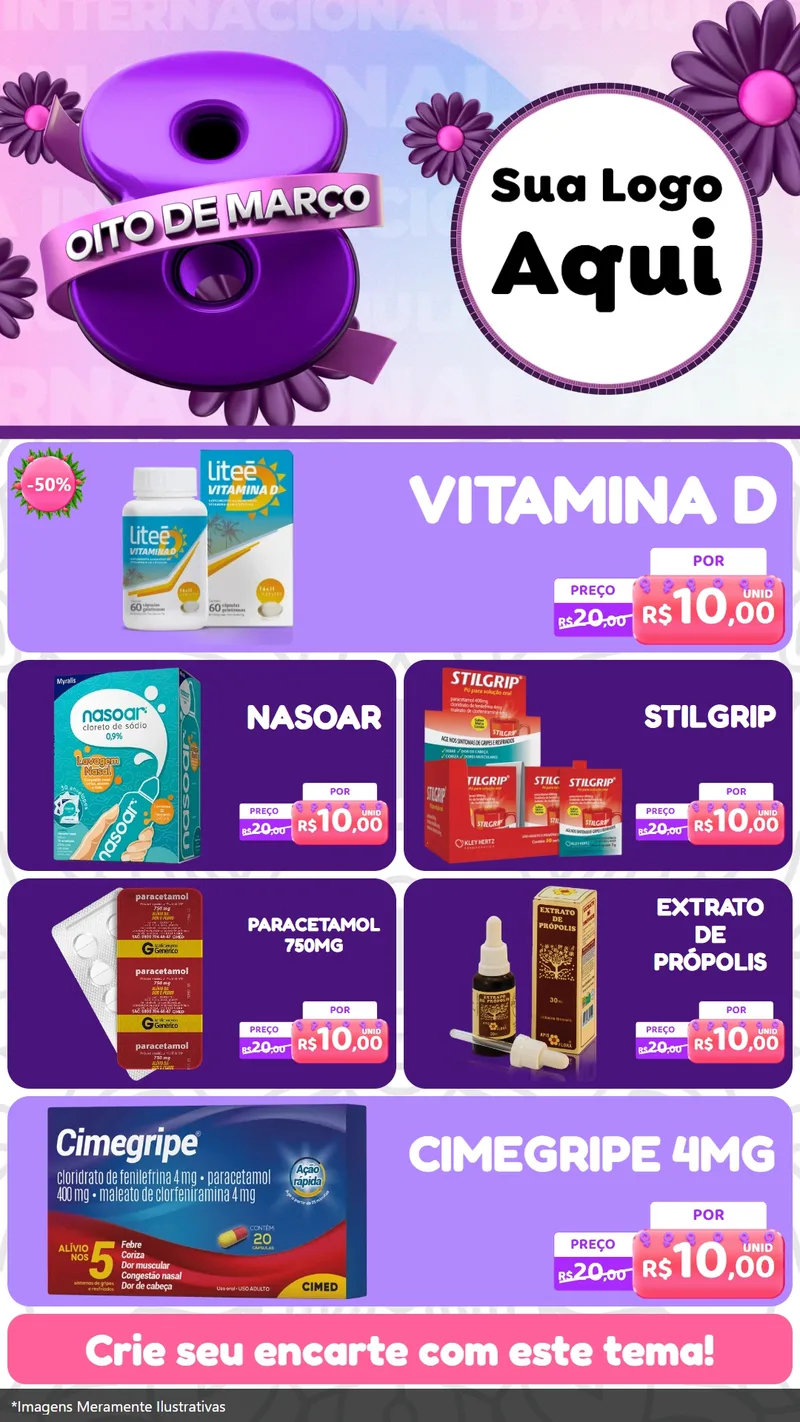 Modelo de TV para TV Vertical com o tema Oito de Março - Dia da Mulher para Farmácia