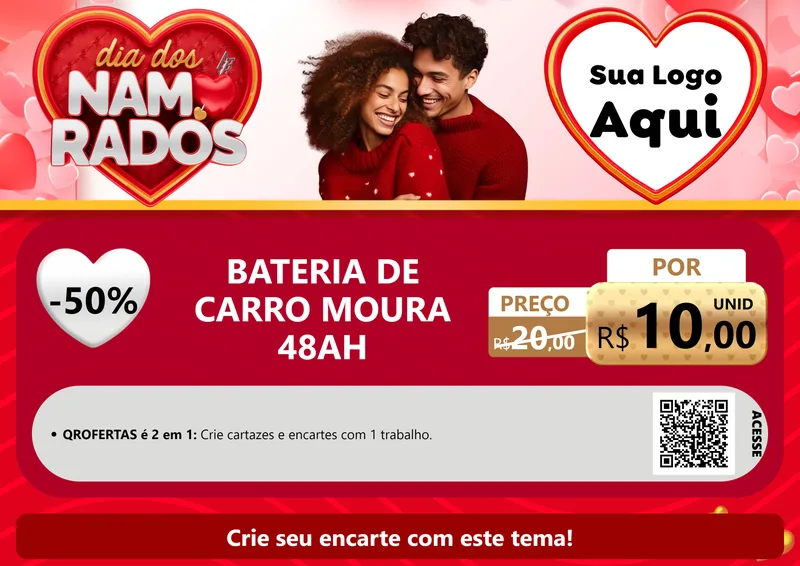 Modelo de Cartaz para Cartaz A4 Horizontal com o tema Dia dos Namorados para Baterias Elétricas