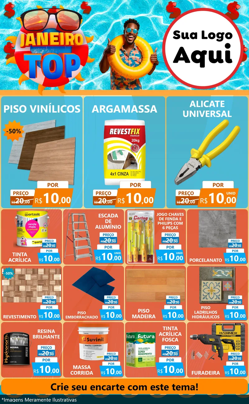 Modelo de Encarte para Encarte Grande com o tema Janeiro Top para Material para Construção