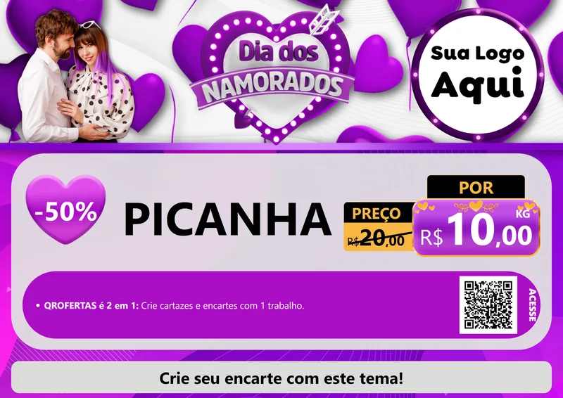 Modelo de Cartaz para Cartaz A4 Horizontal com o tema Dia dos Namorados para Açougue