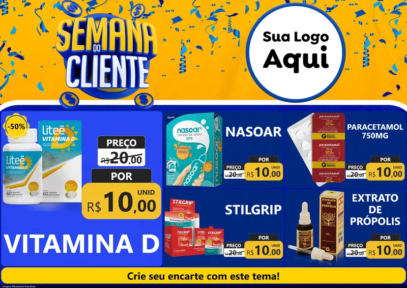Modelo de Encarte para Encarte A4 Horizontal com o tema Semana do Cliente para Farmácia