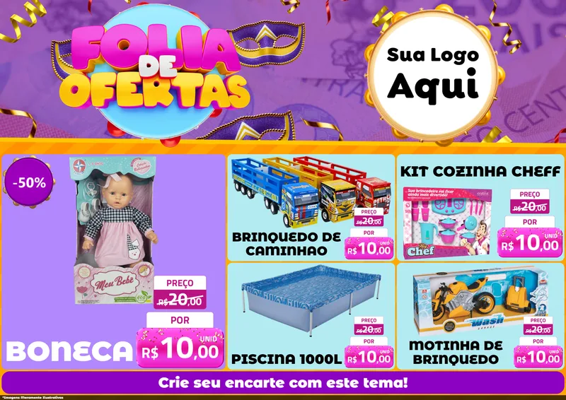 Modelo de Encarte para Encarte A4 Horizontal com o tema Folia de Ofertas para Brinquedos