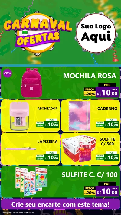 Modelo de TV para TV Vertical com o tema Carnaval de Ofertas para Papelaria