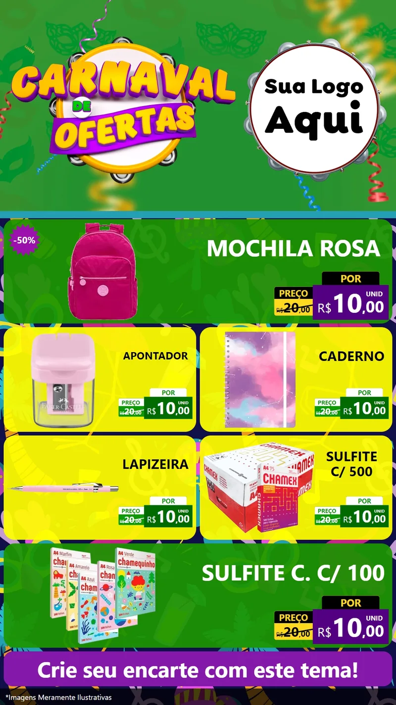 Modelo de TV para TV Vertical com o tema Carnaval de Ofertas para Papelaria