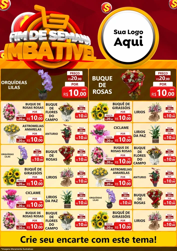 Modelo de Encarte para Encarte A4 Vertical com o tema Fim de Semana Imbatível para Floricultura e jardim
