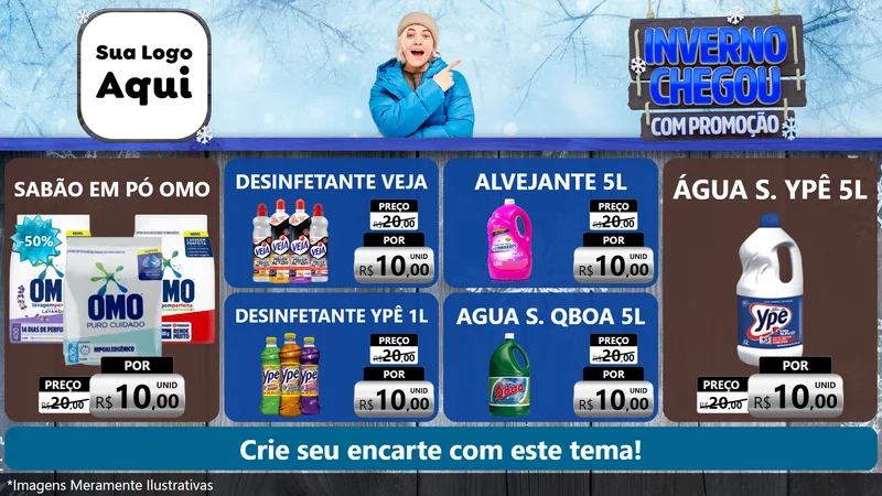 Modelo de TV para TV Horizontal com o tema Inverno Chegou Com Promoção para Produtos de Limpeza