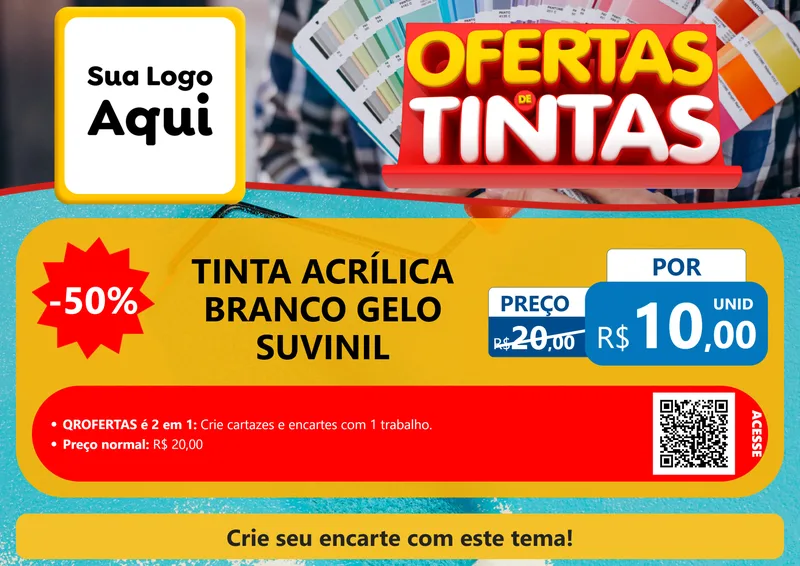 Modelo de Cartaz para Cartaz A4 Horizontal com o tema Ofertas de Tintas para Tintas e Ferramentas