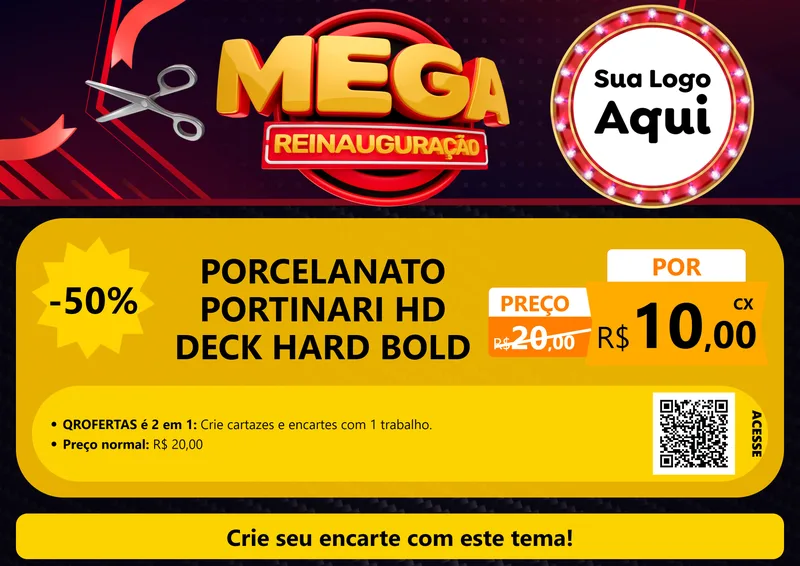 Modelo de Cartaz para Cartaz A4 Horizontal com o tema Mega Reinauguração para Pisos e revestimentos