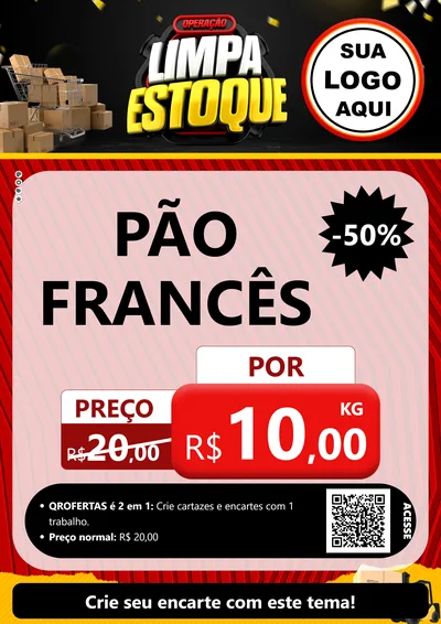 Modelo de Cartaz para Cartaz A4 Vertical com o tema Operação Limpa Estoque para Padaria