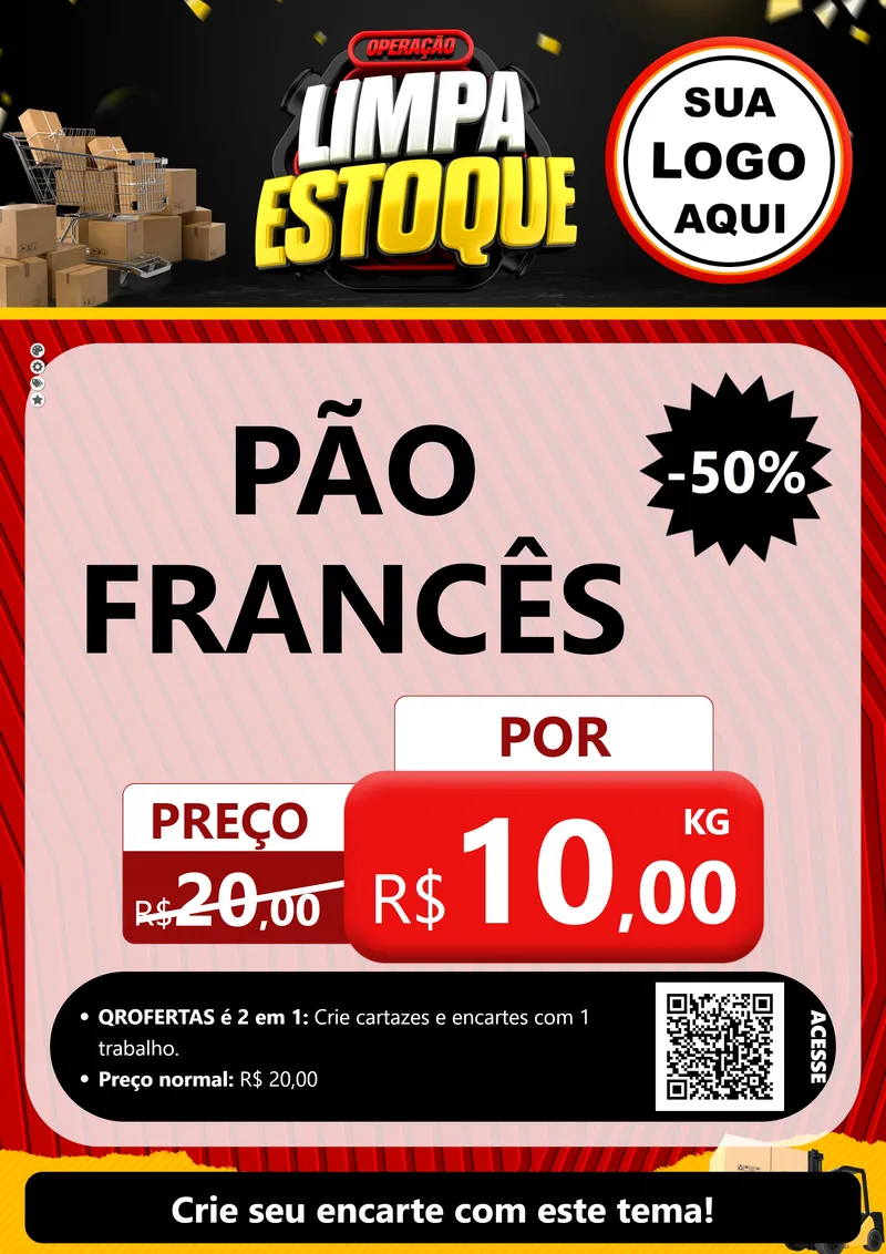 Modelo de Cartaz para Cartaz A4 Vertical com o tema Operação Limpa Estoque para Padaria