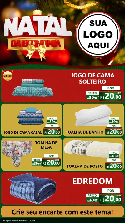 Modelo de TV para TV Vertical com o tema Natal da Economia para Cama, Mesa e Banho