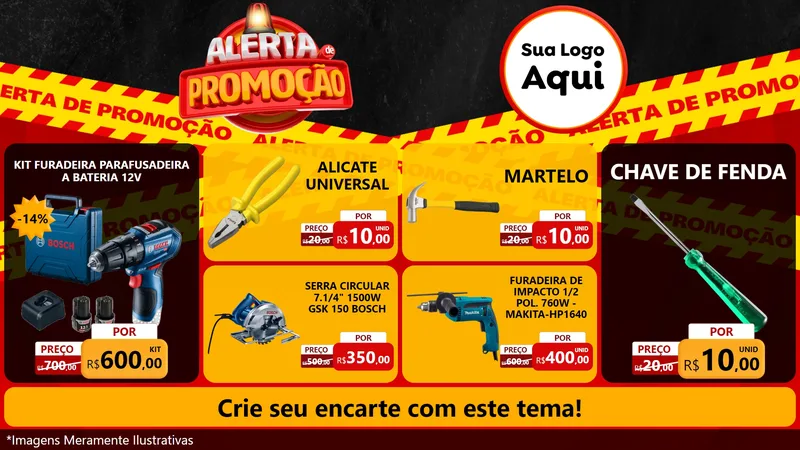 Modelo de TV para TV Horizontal com o tema Alerta de Promoção para Maquinas e Ferramentas