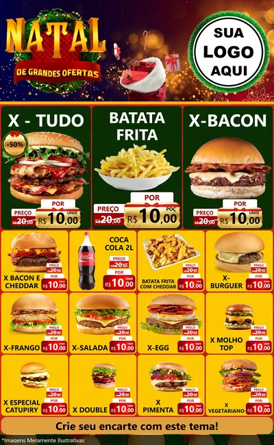 Modelo de Encarte para Encarte Grande com o tema Natal de Grandes Ofertas para Hamburgueria