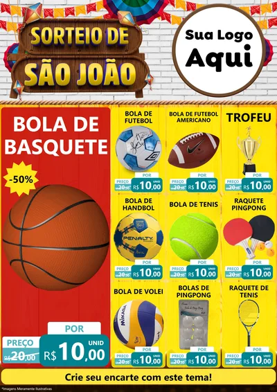 Modelo de Encarte para Encarte A4 Vertical com o tema Sorteio de São João para Artigos Esportivos