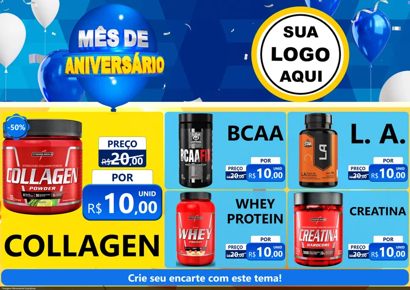 Modelo de Encarte para Encarte A4 Horizontal com o tema Mês de Aniversário para Suplementos alimentares