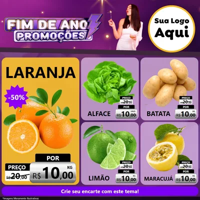 Modelo de Rede Social para Feed Facebook com o tema Fim de Ano Promoções para Hortifrúti