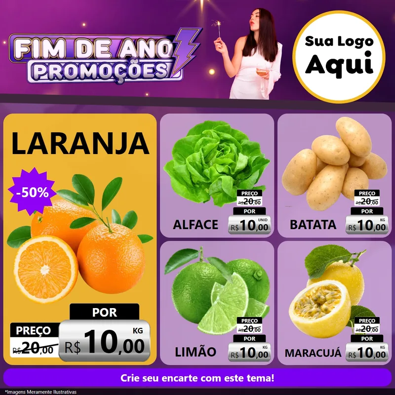 Modelo de Rede Social para Feed Facebook com o tema Fim de Ano Promoções para Hortifrúti