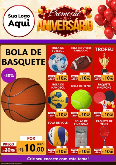 Modelo de Encarte para Encarte A4 Vertical com o tema Promoção de Aniversário para Artigos Esportivos