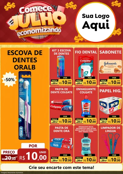 Modelo de Encarte para Encarte A4 Vertical com o tema Comece Julho Economizando para Higiene Pessoal
