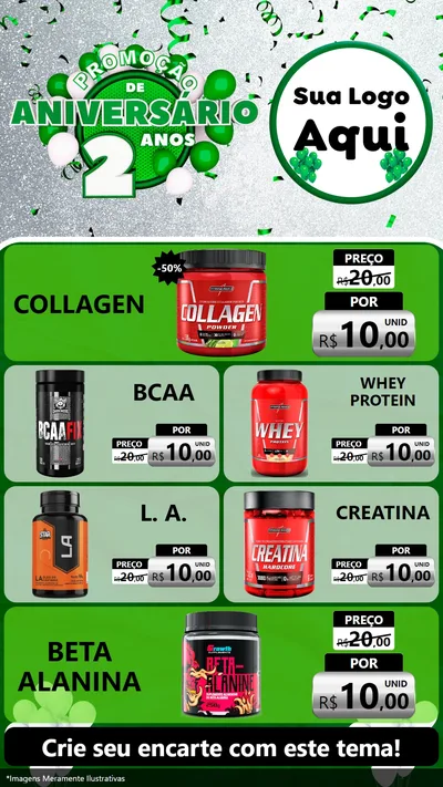 Modelo de TV para TV Vertical com o tema Promoção de Aniversário - 2 Anos para Suplementos alimentares
