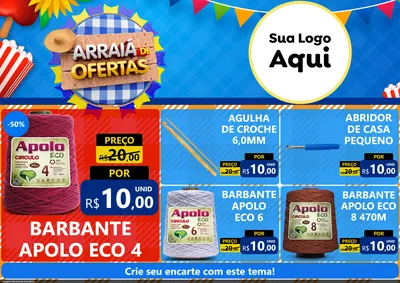 Modelo de Encarte para Encarte A4 Horizontal com o tema Arraiá de Ofertas para Armarinho e Aviamentos