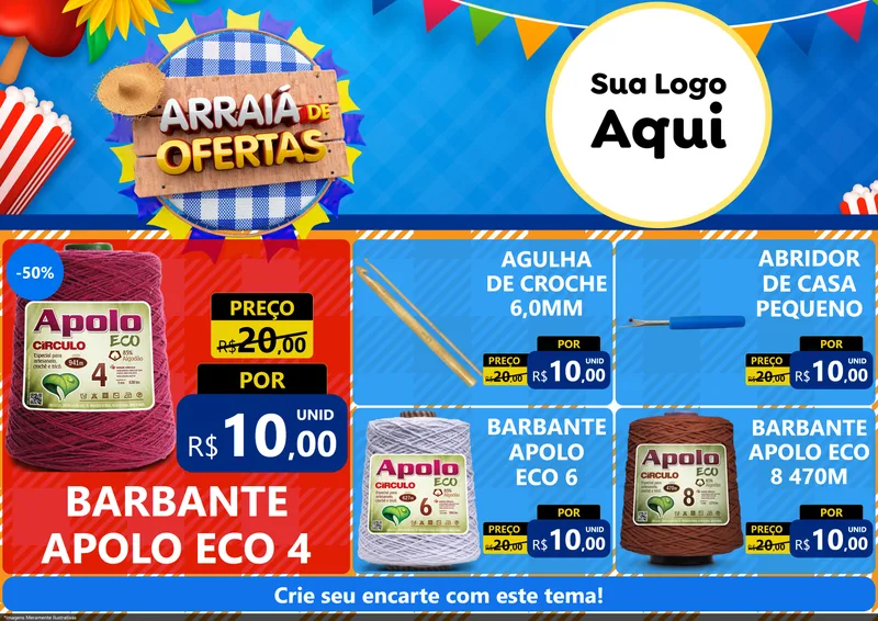 Modelo de Encarte para Encarte A4 Horizontal com o tema Arraiá de Ofertas para Armarinho e Aviamentos