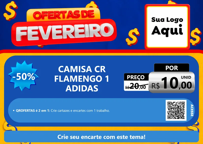 Modelo de Cartaz para Cartaz A4 Horizontal com o tema Ofertas de Fevereiro para Roupas e acessórios
