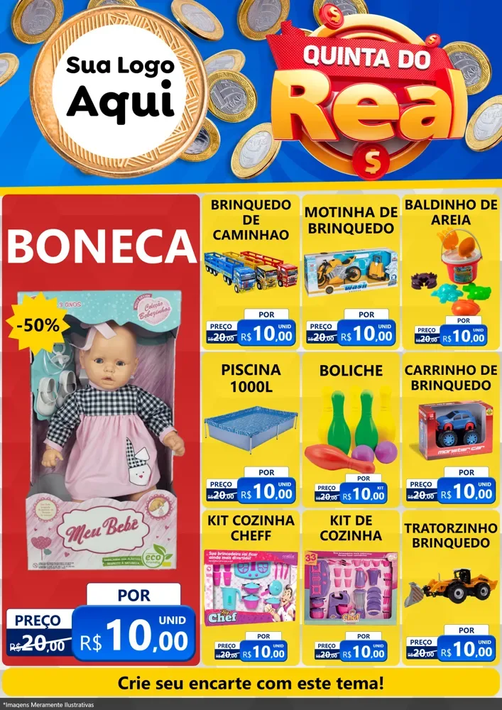 Modelo de Encarte para Encarte A4 Vertical com o tema Quinta do Real para Brinquedos