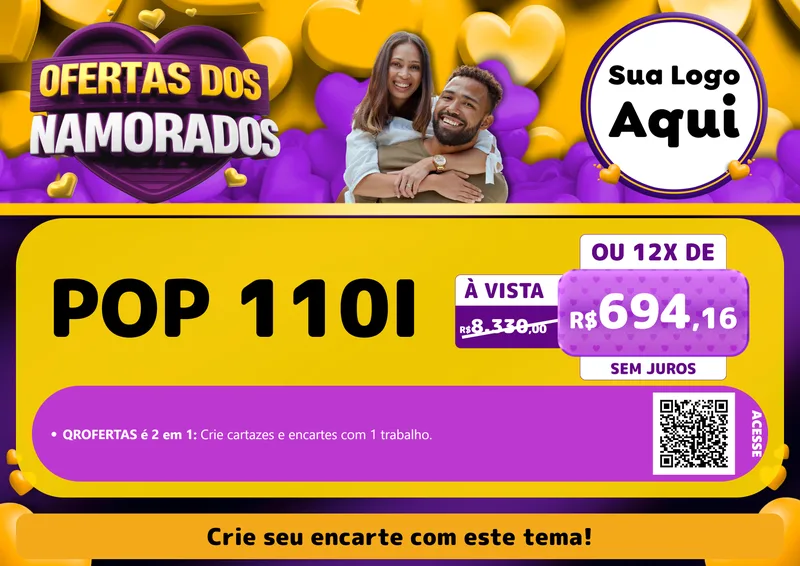 Modelo de Cartaz para Cartaz A4 Horizontal com o tema Oferta Dos Namorados para Concessionaria de Motos