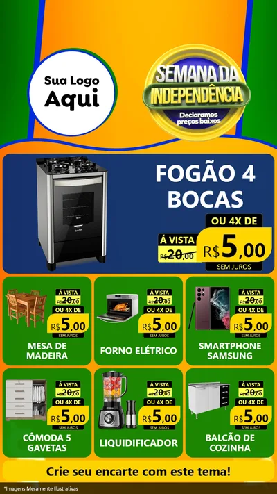 Modelo de Rede Social para Stories com o tema Semana da Independência Declaramos Preços Baixos para Móveis e Eletro