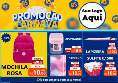 Modelo de Encarte para Encarte A4 Horizontal com o tema Promoção de Carnaval para Papelaria