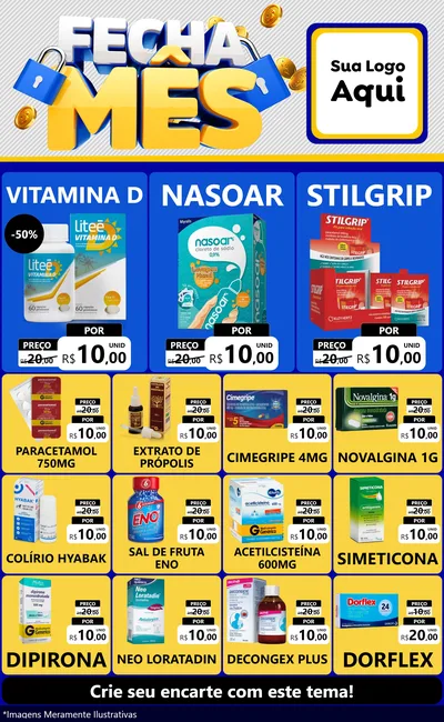 Modelo de Encarte para Encarte Grande com o tema Fecha Mês para Farmácia