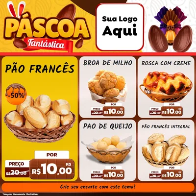 Modelo de Rede Social para Feed Facebook com o tema Páscoa Fantástica para Padaria