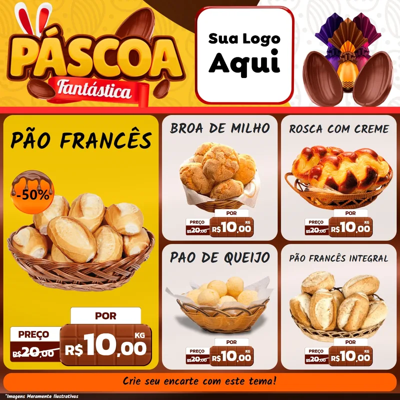 Modelo de Rede Social para Feed Facebook com o tema Páscoa Fantástica para Padaria